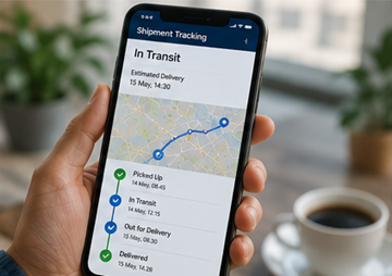 Customer using mobile shipment tracking application with live delivery updates and notifications