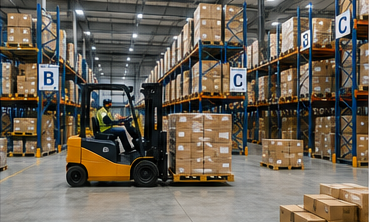 Public warehouse facility with multiple logistics companies storing inventory