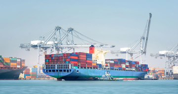 Sea transport container ship with cargo containers in port maritime logistics