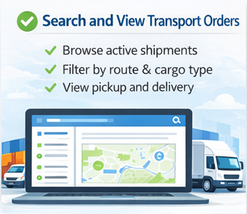 Professional driver searching and viewing available transport orders on ExusTrans platform with route and cargo filters