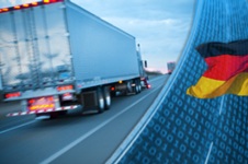 Transport truck in Germany and German flag